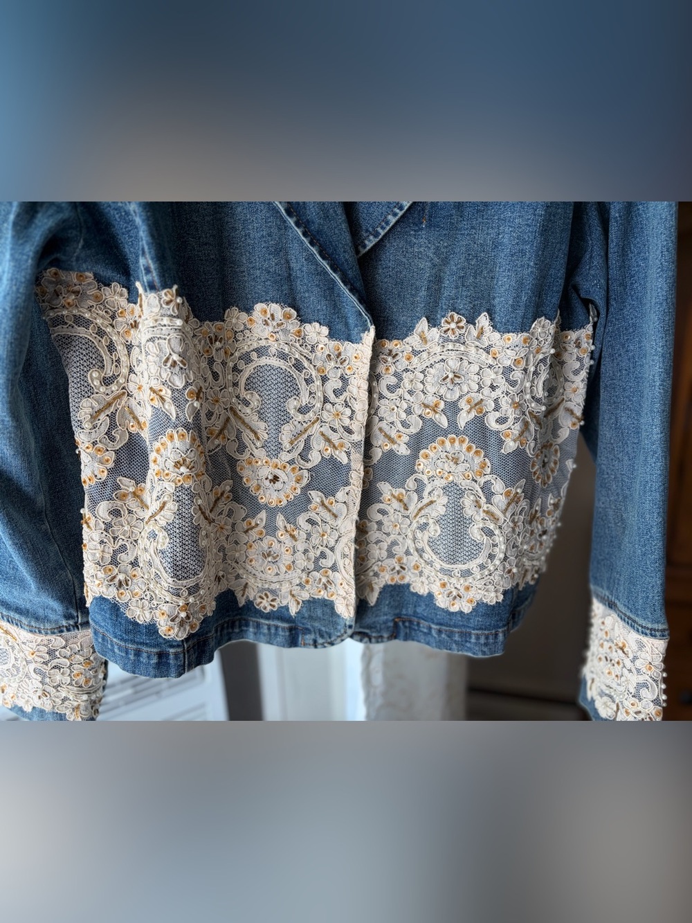 VTG Y2K Shabby Chic Berek 2 Embellished Denim Jacket Boho Romantic Artsy Sz L - Picture 4 of 8